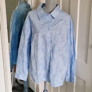 Vintage Tradition Country Collection blue embroidered blouse. Size 24 W. EUC